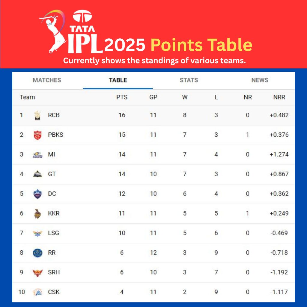 IPL 2025 Points Table